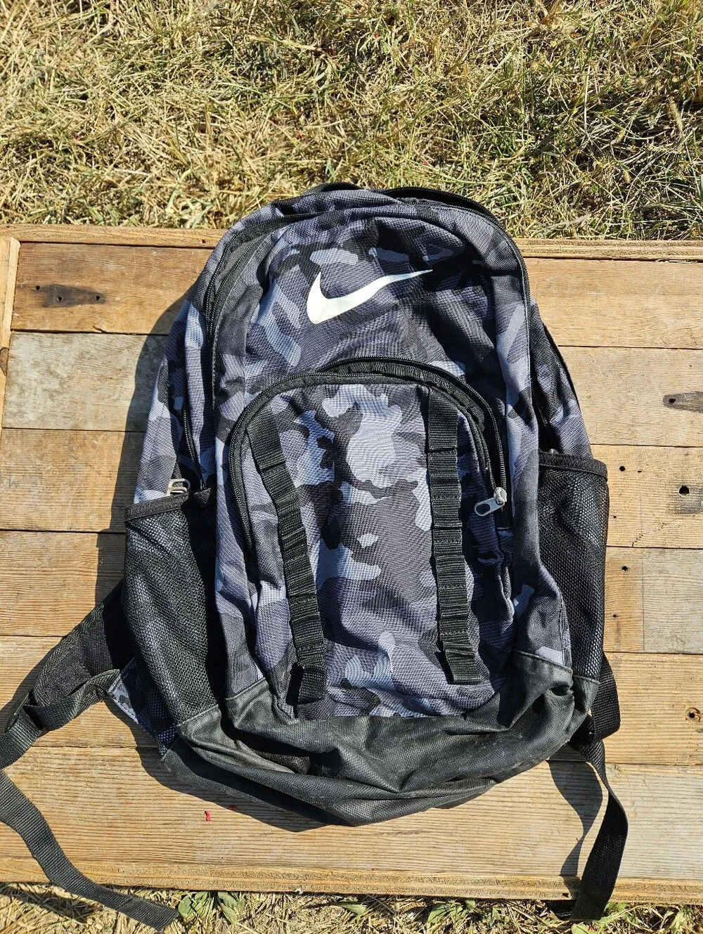 Nike Brasilia Camo Backpack Black Gray Laptop Bag School Gym Sport Training